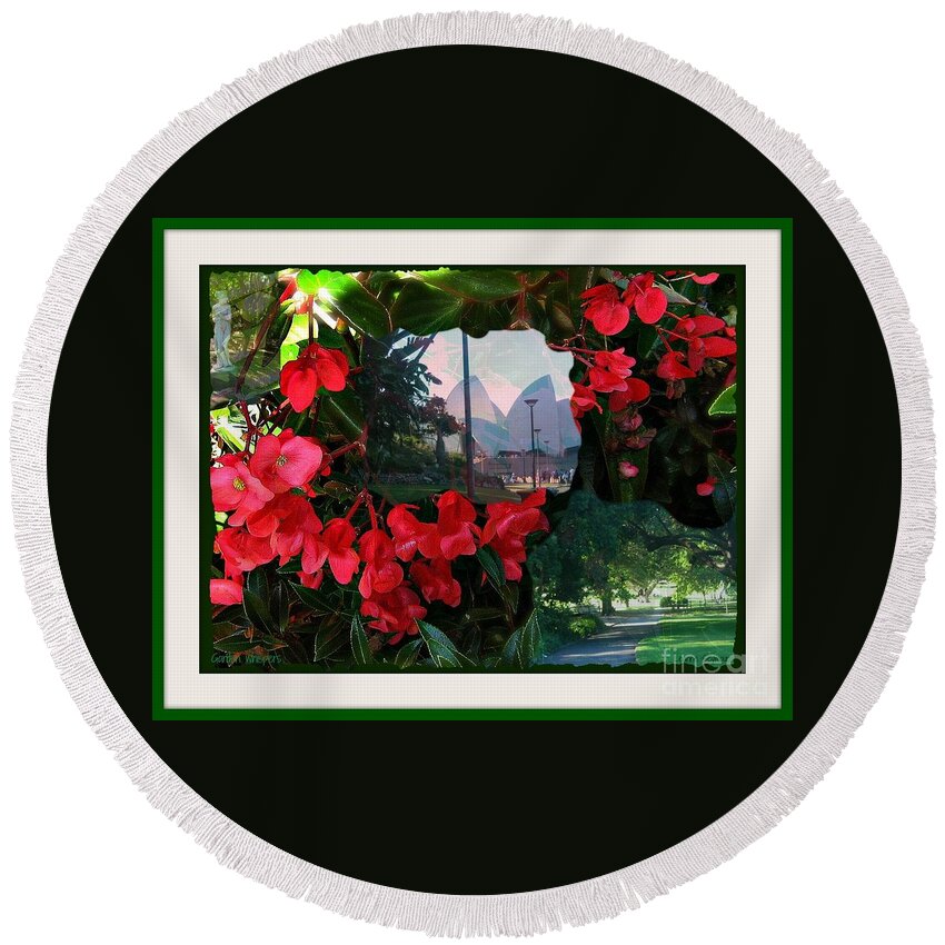 Garden Round Beach Towel featuring the photograph Garden Whispers in a green frame by Leanne Seymour