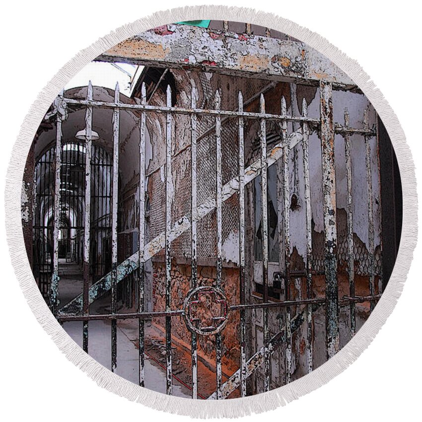 Gate Round Beach Towel featuring the photograph Gate to the Infirmary by Cindy Manero