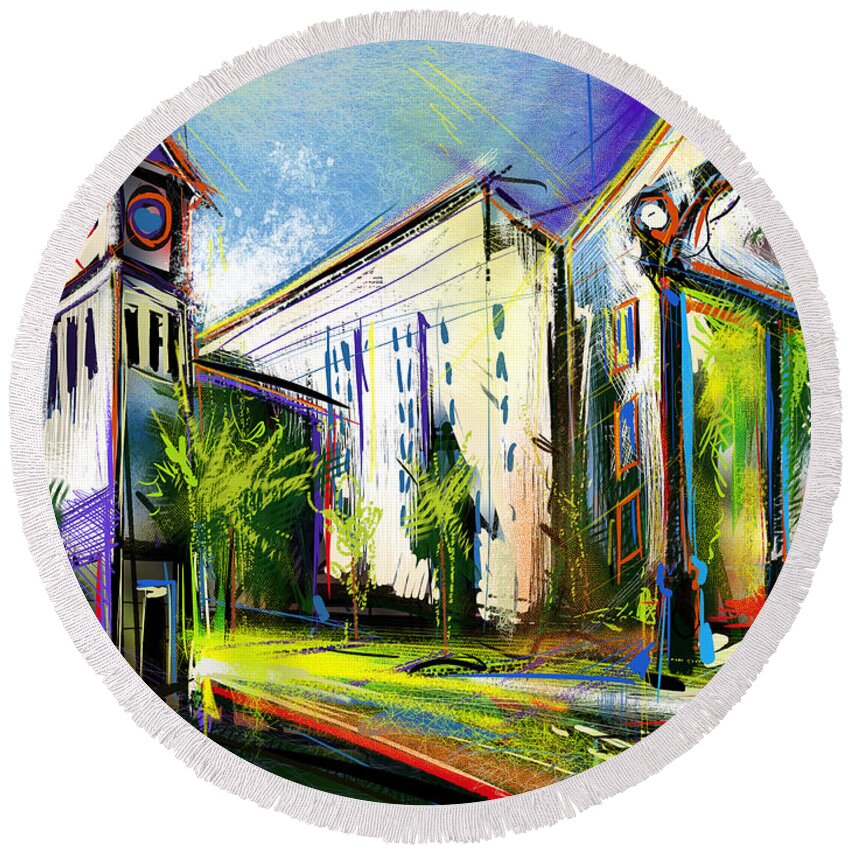 Georgetown Round Beach Towel featuring the painting Local Landmarks by John Gholson