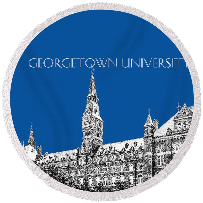 University Round Beach Towel featuring the digital art Georgetown University - Royal Blue by DB Artist