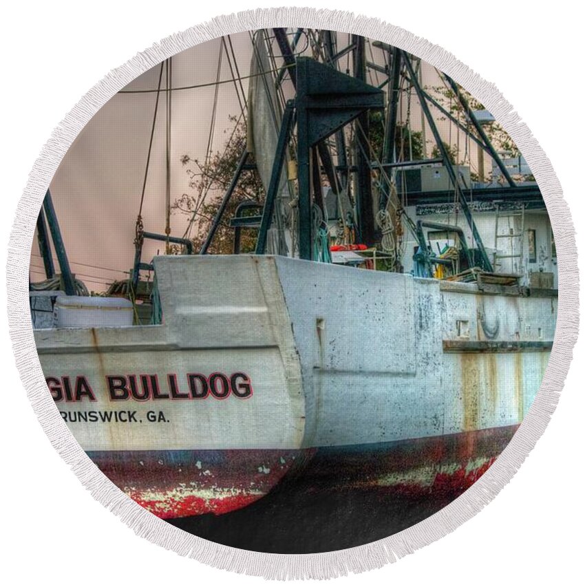  Boats Art Round Beach Towel featuring the photograph Georgia Bulldog by Dennis Baswell