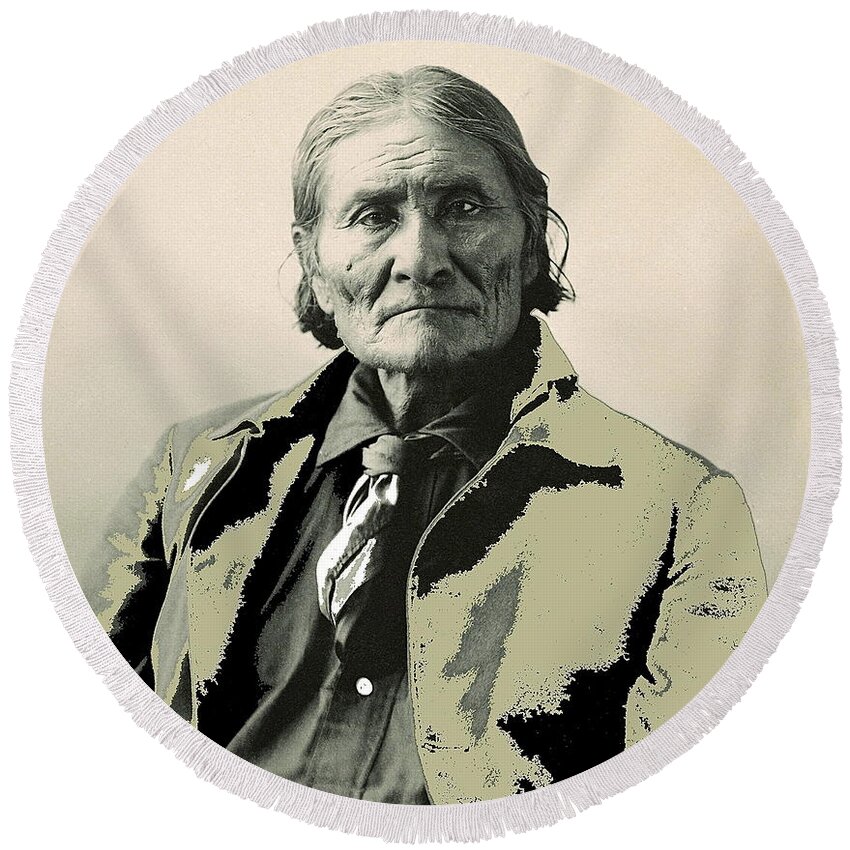 Geronimo As Photographed By A. Rinehart Omaha Nebrasks 1898-2013. Round Beach Towel featuring the photograph Geronimo as photographed by A. Rinehart Omaha Nebrasks 1898-2013. by David Lee Guss