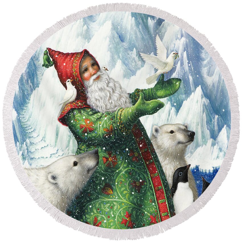 Santa Claus Round Beach Towel featuring the painting Gift of Peace by Lynn Bywaters