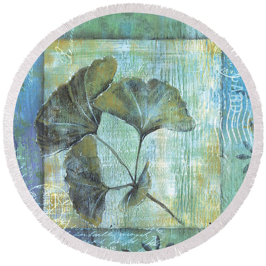 Ginkgo Round Beach Towel featuring the painting Gingko Spa 2 by Debbie DeWitt