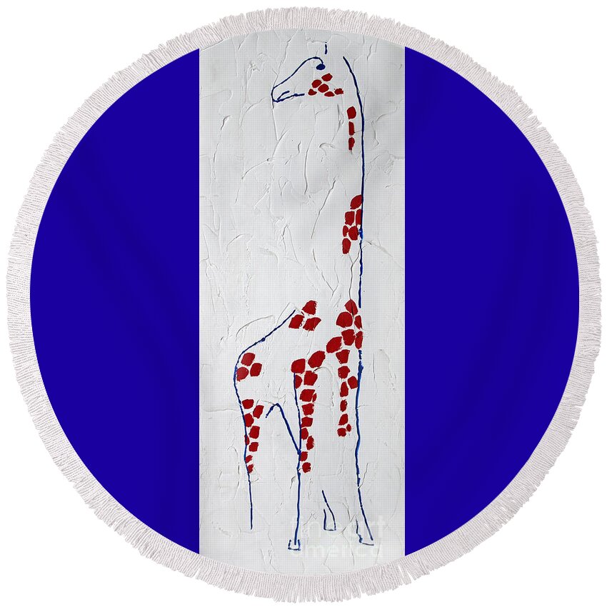 Animal Round Beach Towel featuring the painting Giraffe Abstract by Karen Adams