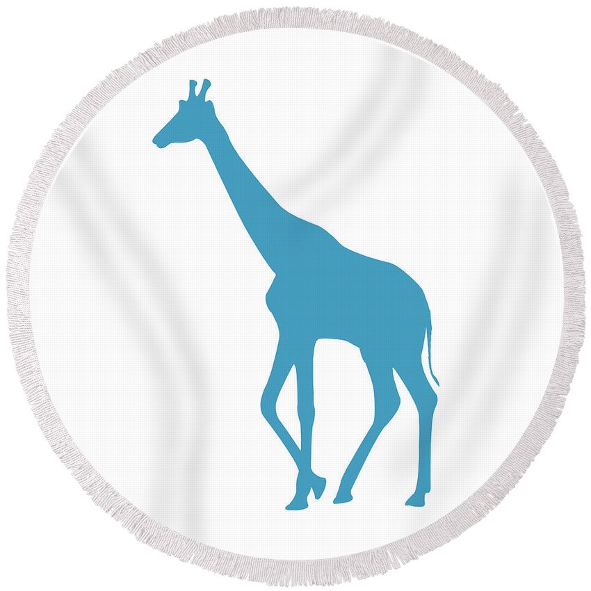 Graphic Art Round Beach Towel featuring the digital art Giraffe in White and Turquoise by Jackie Farnsworth