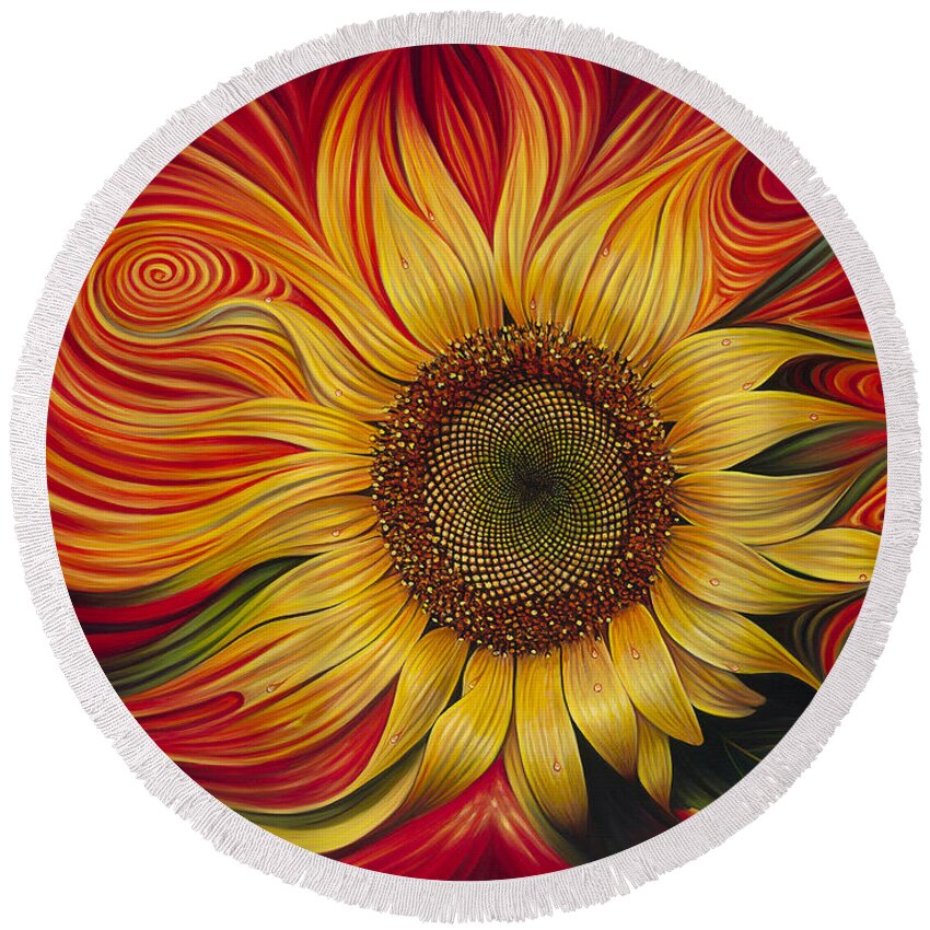 Sunflower Round Beach Towel featuring the painting Girasol Dinamico by Ricardo Chavez-Mendez