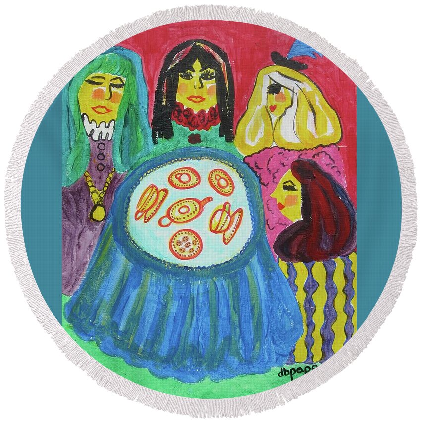 Girlfriend Round Beach Towel featuring the painting Girlfriends by Diane Pape