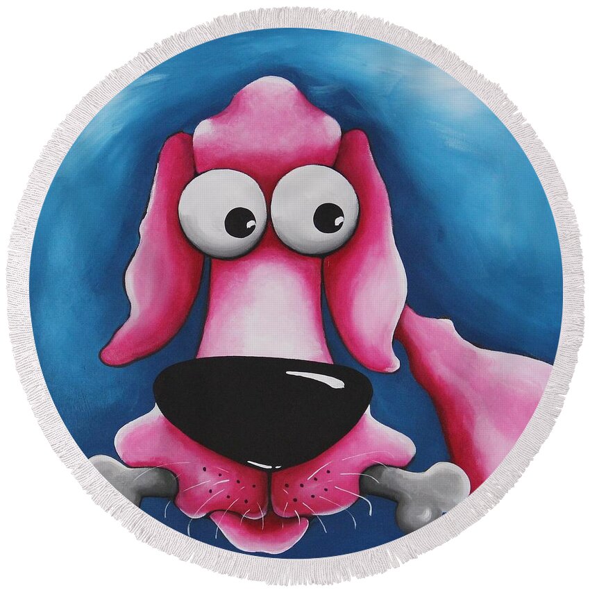 Lucia Stewart Round Beach Towel featuring the painting Give a dog a bone by Lucia Stewart