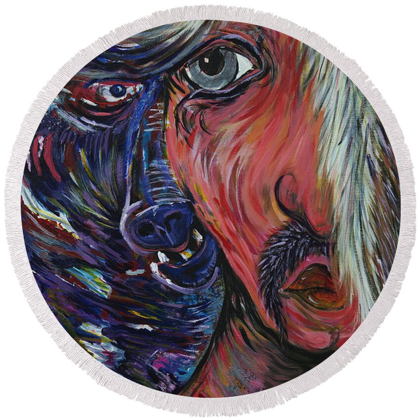 Glam Round Beach Towel featuring the painting Glam's Alter Ego 2 by Doug LaRue