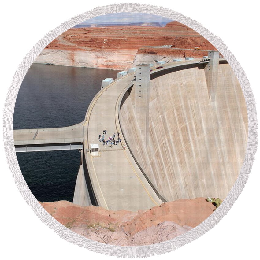 Lake Round Beach Towel featuring the photograph Glen Canyon Dam by Christiane Schulze Art And Photography