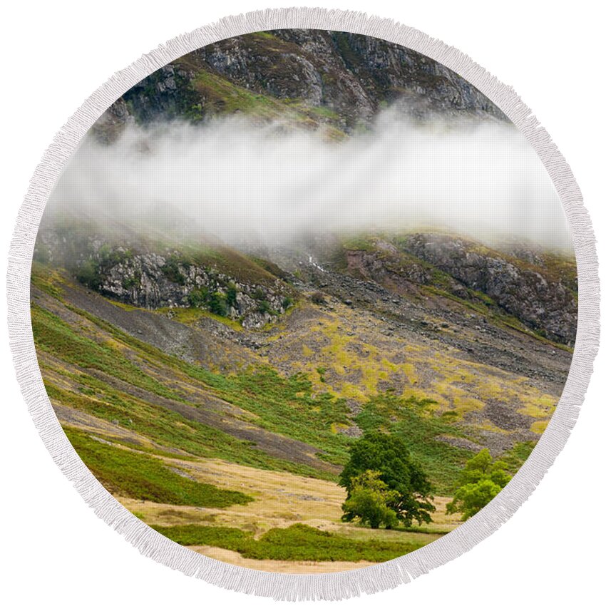 Michalakis Ppalis Round Beach Towel featuring the photograph Misty Mountain Landscape by Michalakis Ppalis