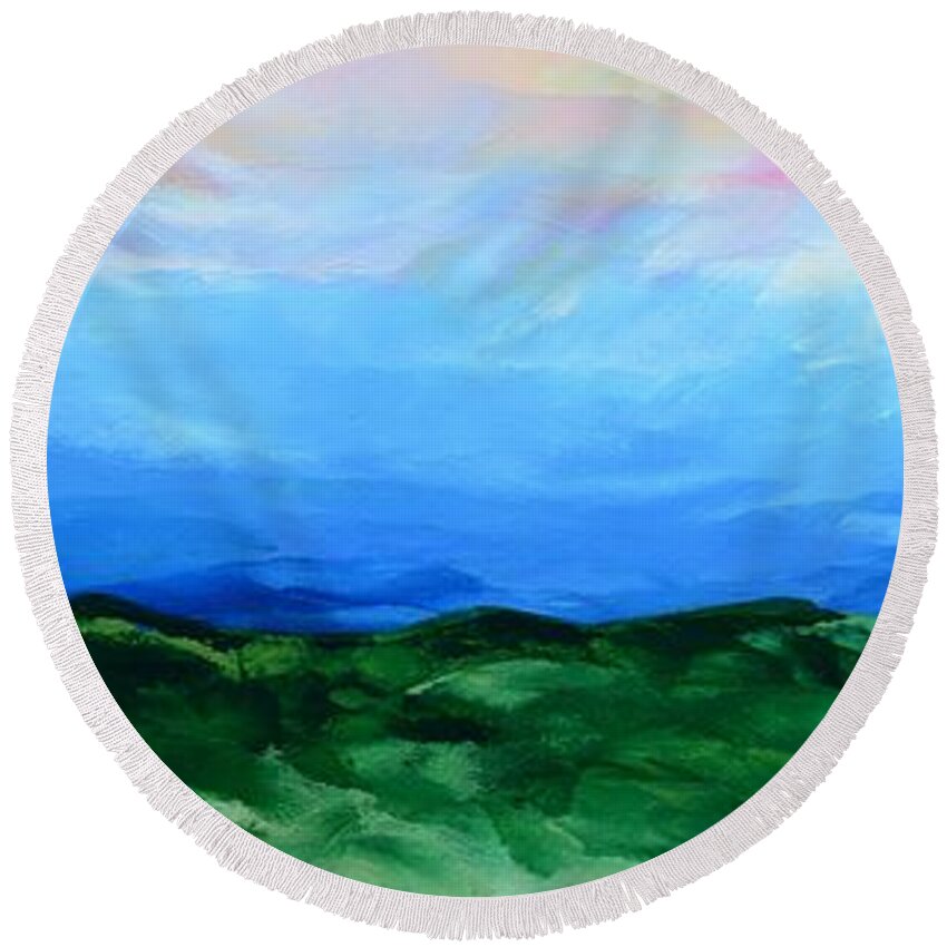 Sky Round Beach Towel featuring the painting Glimpse of the Splendor by Linda Bailey