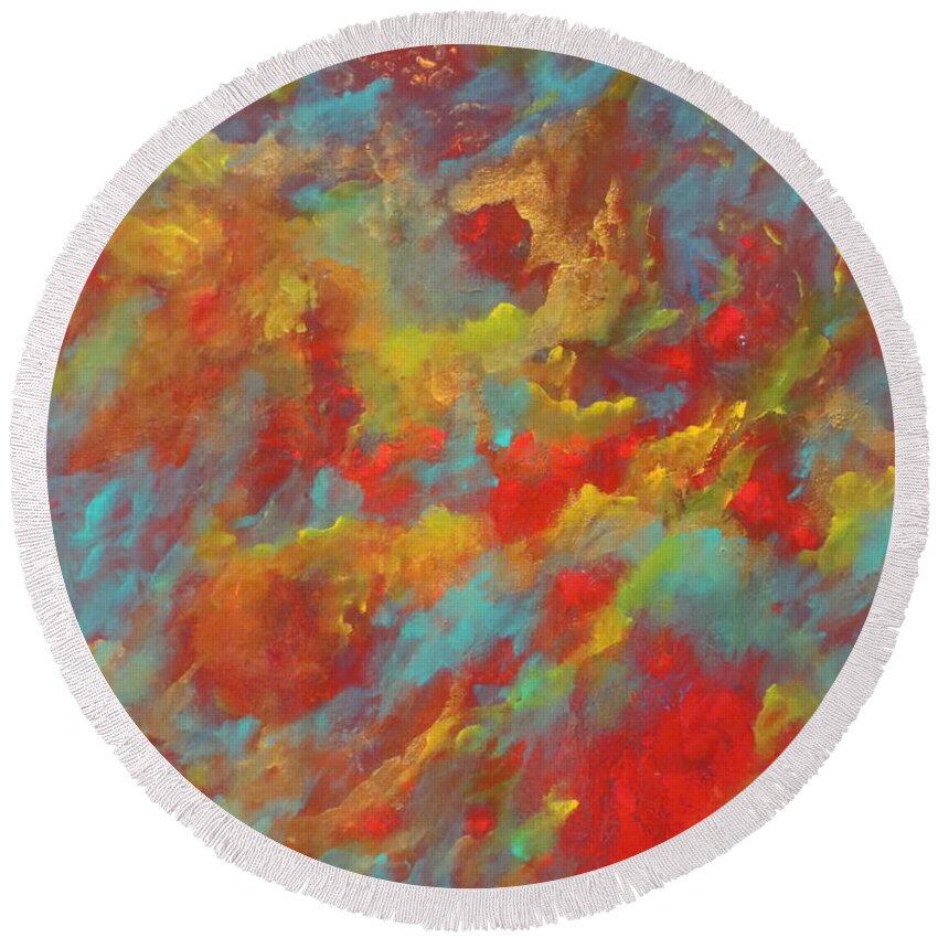 Abstract Round Beach Towel featuring the painting Glorious by Soraya Silvestri