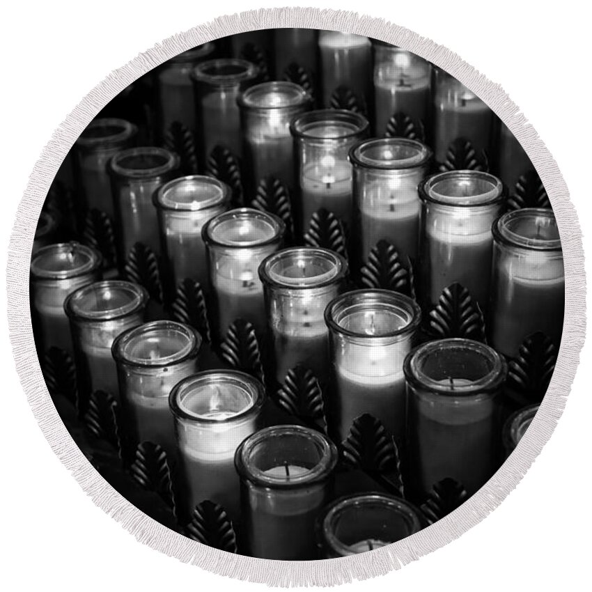 Altar Round Beach Towel featuring the photograph Glowing candles in a church by Edward Fielding