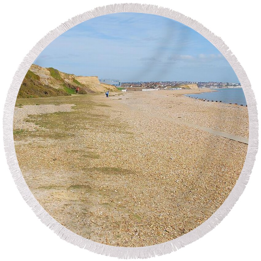 Glyne Round Beach Towel featuring the photograph Glyne Gap coast in England by David Fowler