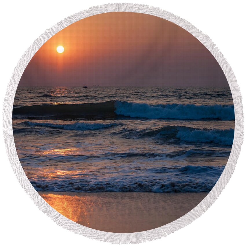 Sunset Round Beach Towel featuring the photograph Goan Sunset 1. India by Jenny Rainbow
