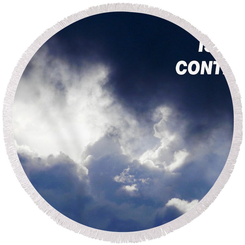 #god #control #stormclouds #dark #grey #gloomy #trials #tribualtions Round Beach Towel featuring the photograph God Is In Control by Belinda Lee