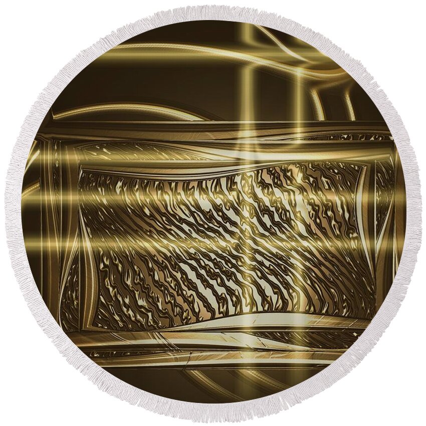 Brown And Gold Round Beach Towel featuring the digital art Gold Chrome Abstract by Kae Cheatham