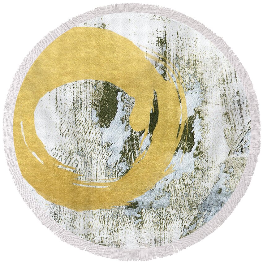 Gold Round Beach Towel featuring the painting Gold Rush - Abstract Art by Linda Woods