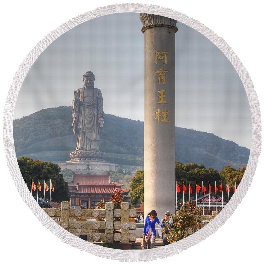Wuxi Round Beach Towel featuring the photograph Golden Buddha by Bill Hamilton