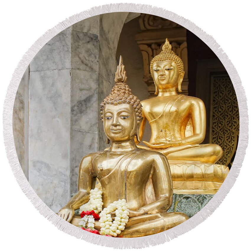 Bangkok Round Beach Towel featuring the digital art Golden Buddha by Carol Ailles