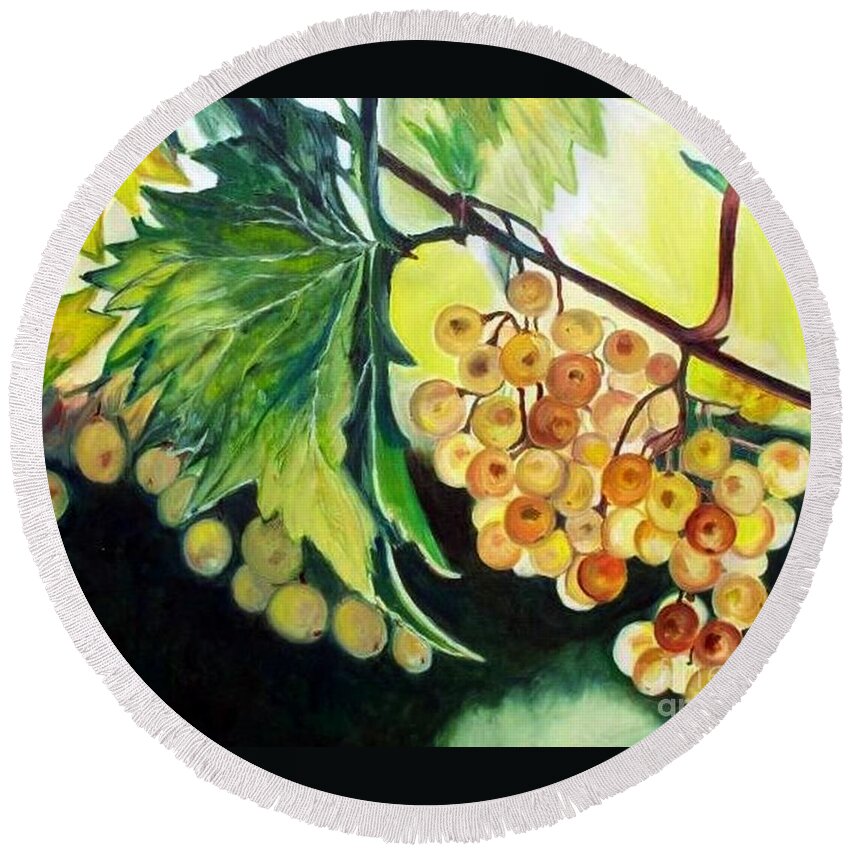 Grapes Round Beach Towel featuring the painting Golden Grapes by Julie Brugh Riffey