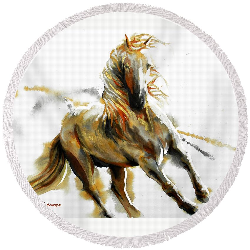 Golden Horse Round Beach Towel featuring the painting G O L D E N . S T E E D . by J U A N - O A X A C A