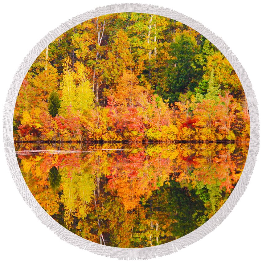 Landscape Round Beach Towel featuring the photograph Golden Reflection by Roger Becker
