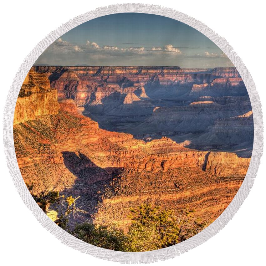 0479 Round Beach Towel featuring the photograph Golden Sunrise at the Grand Canyon by Gordon Elwell