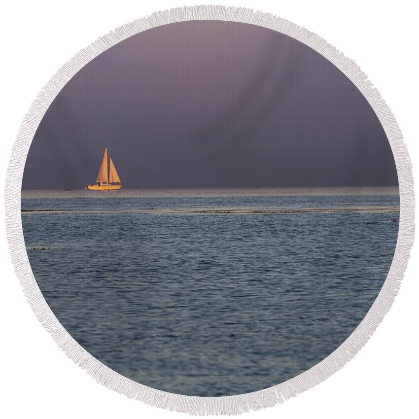 Sail Round Beach Towel featuring the photograph Golden Sunrise Sails By Denise Dube by Denise Dube