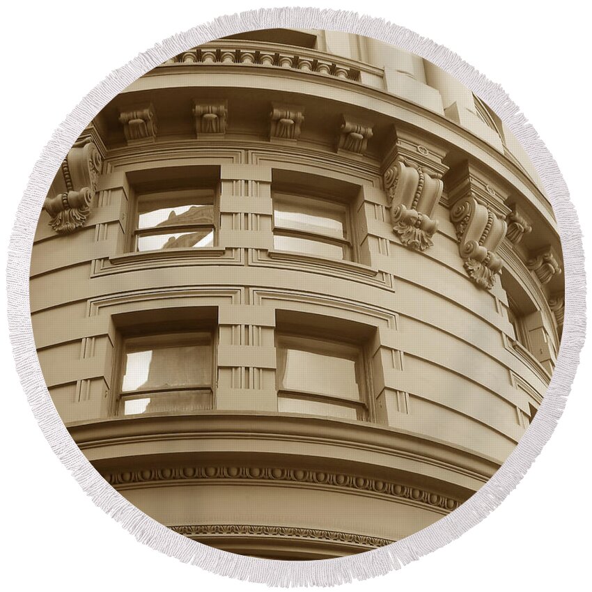 Classical Round Beach Towel featuring the photograph Golden Vintage Building by Connie Fox