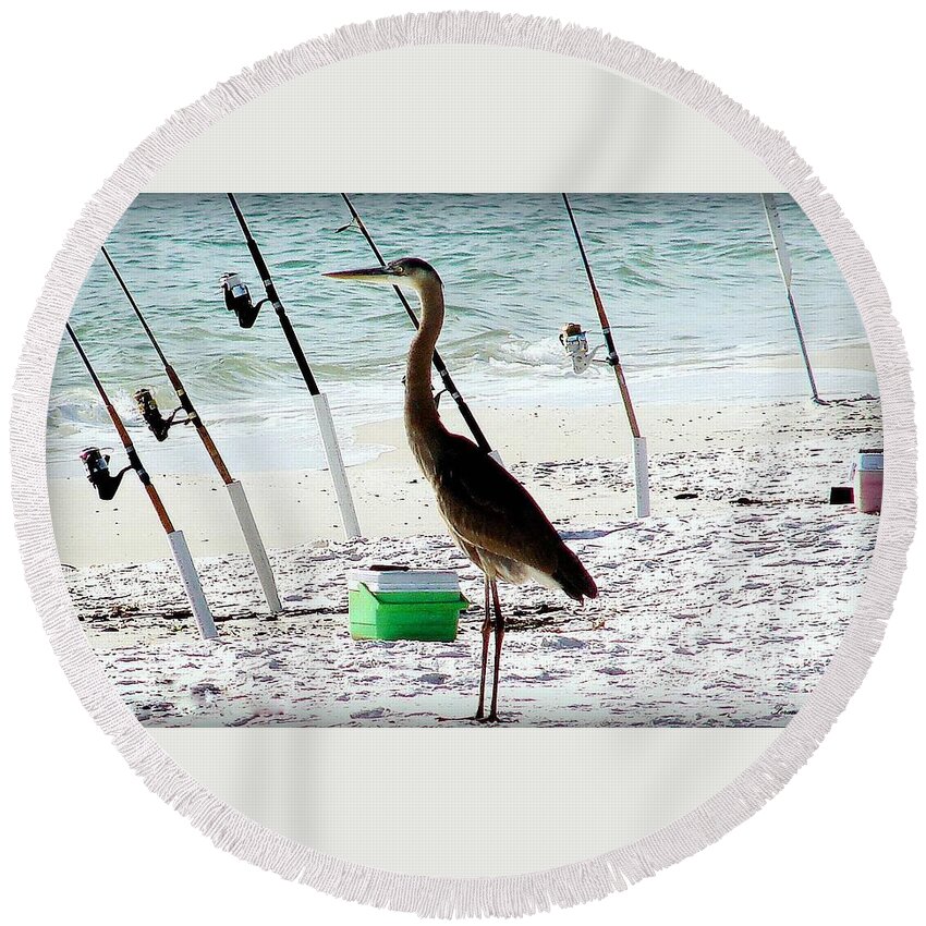 Herron Round Beach Towel featuring the photograph Gone Fishing by Debra Forand