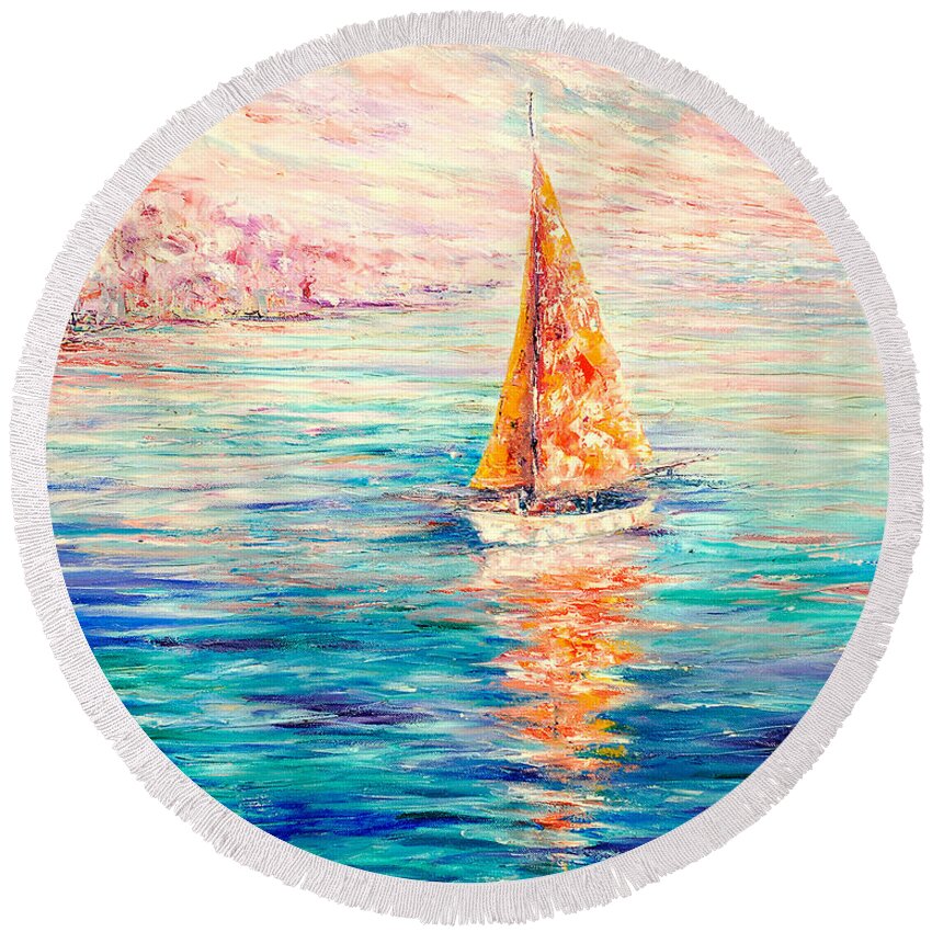 Contemporary Impressionism Round Beach Towel featuring the painting Good Morning Beautiful by Helen Kagan