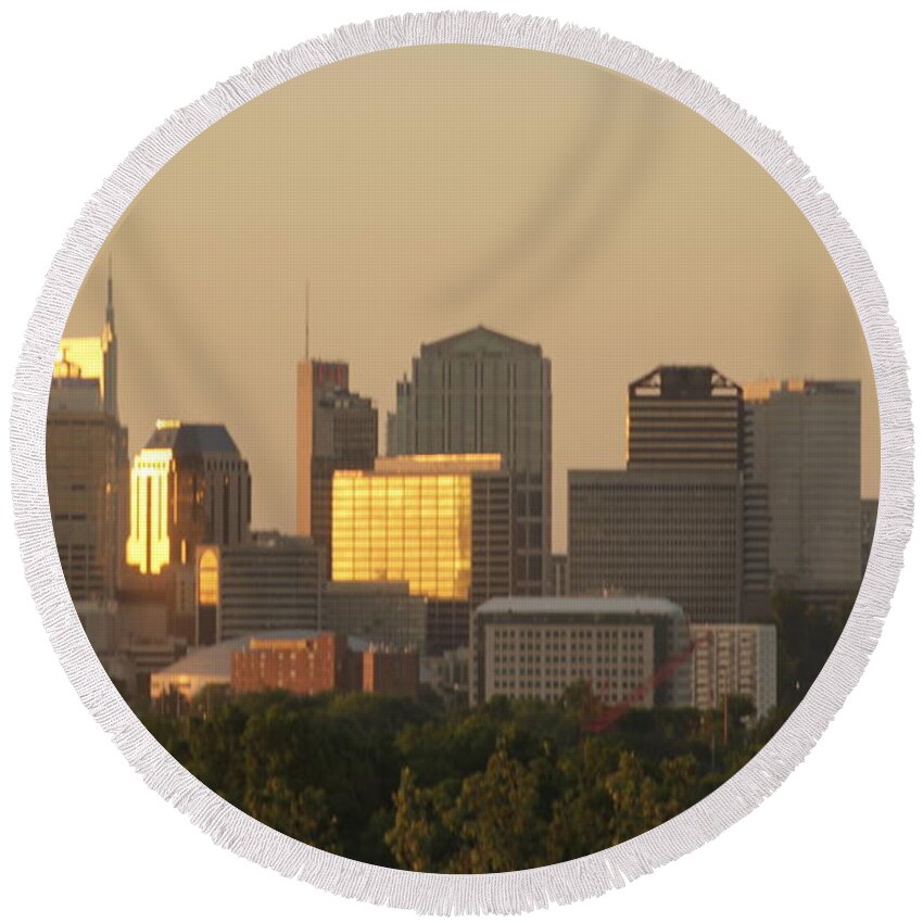 Nashville Round Beach Towel featuring the photograph Good Morning Nashville Tennessee Skyline by Valerie Collins