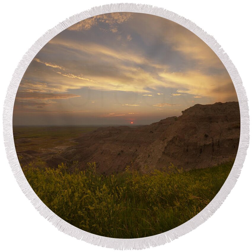 Badlands Round Beach Towel featuring the photograph Good Morning by Steve Triplett