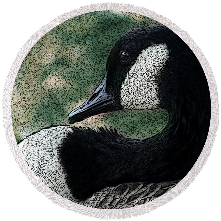 Canadian Goose Round Beach Towel featuring the mixed media Goose Art Pap Daddy Goose II by Lesa Fine