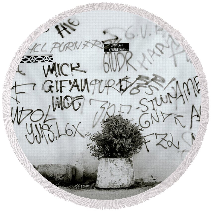 Graffiti Round Beach Towel featuring the photograph Graffiti Tags in Asia by Shaun Higson