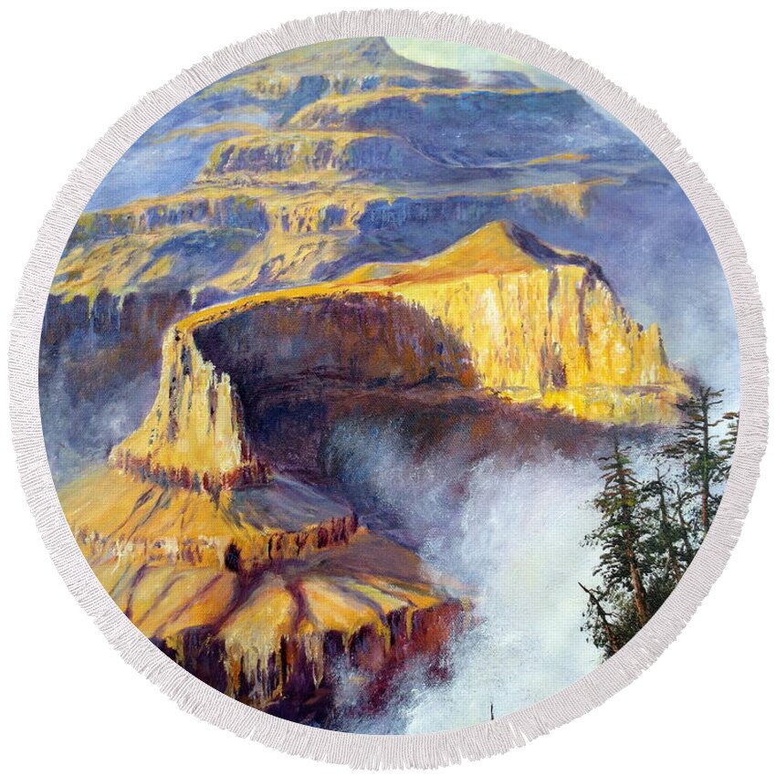 Grand Canyon National Park Round Beach Towel featuring the painting Grand Canyon View by Lee Piper