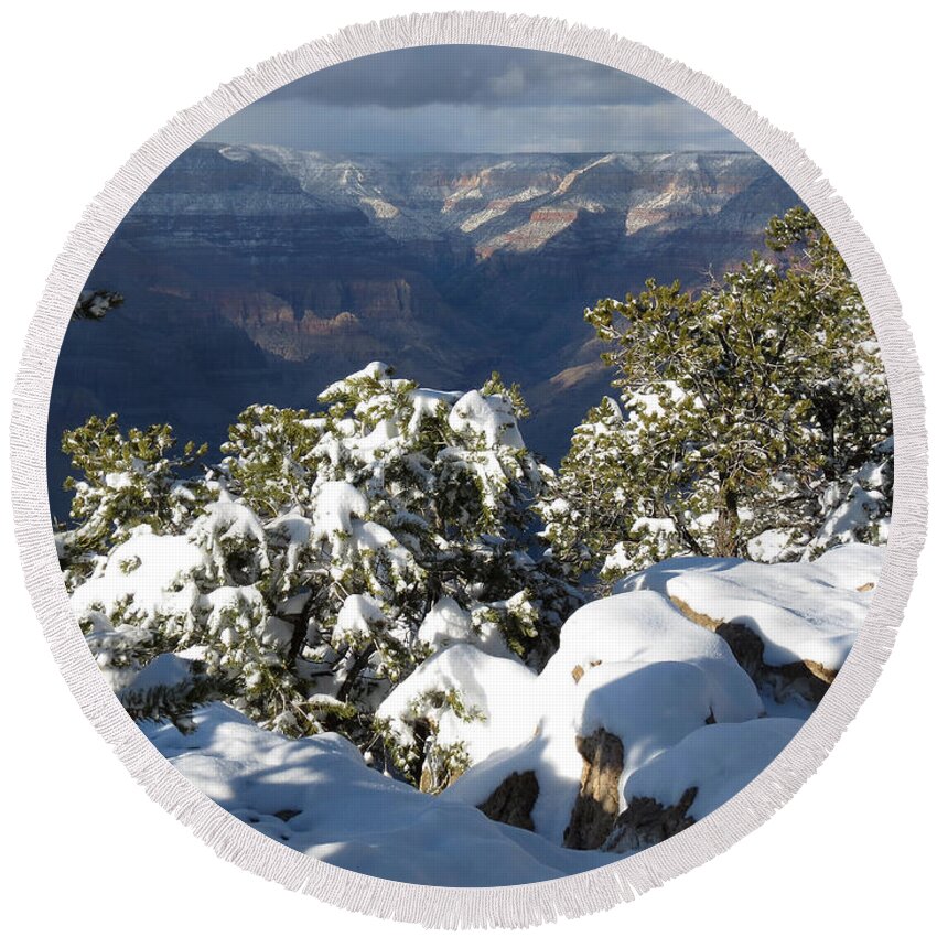 Grand Canyon Round Beach Towel featuring the photograph Grand by Laurel Powell