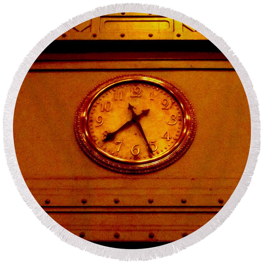 Old Clock Round Beach Towel featuring the photograph This Old Clock - Grand Central Station New York by Miriam Danar