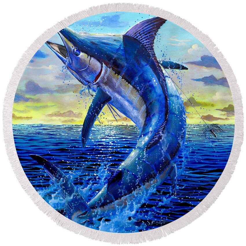 Marlin Round Beach Towel featuring the painting Grander Off007 by Carey Chen