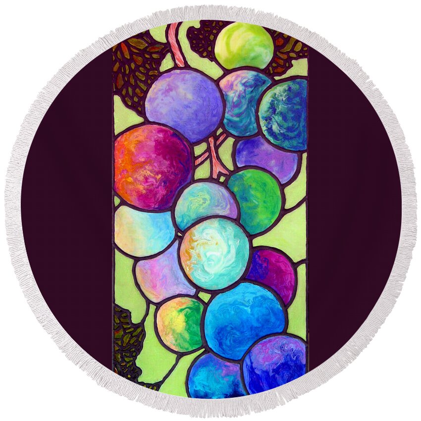 Stained Glass Round Beach Towel featuring the painting Grape de Chine by Sandi Whetzel