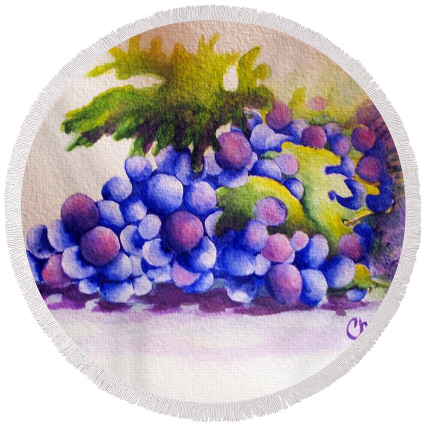 Fine Art Painting Round Beach Towel featuring the painting Grapes by Chrisann Ellis