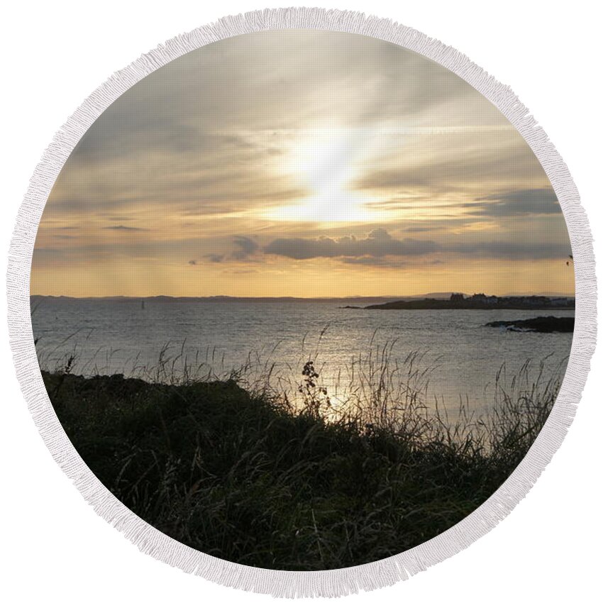 Sunset In Eli Round Beach Towel featuring the photograph Grass in the setting sun by Elena Perelman
