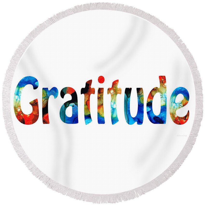 Gratitude Round Beach Towel featuring the painting Gratitude 2 - Inspirational Art by Sharon Cummings