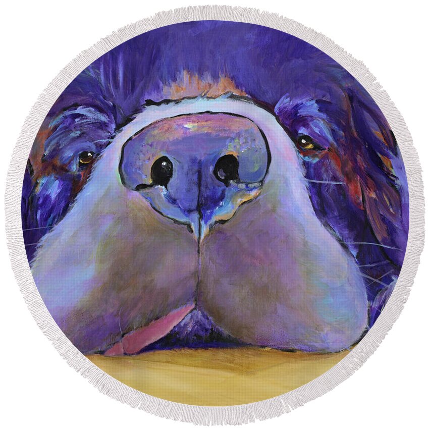 Pat Saunders-white Canvas Prints Round Beach Towel featuring the painting Graysea by Pat Saunders-White