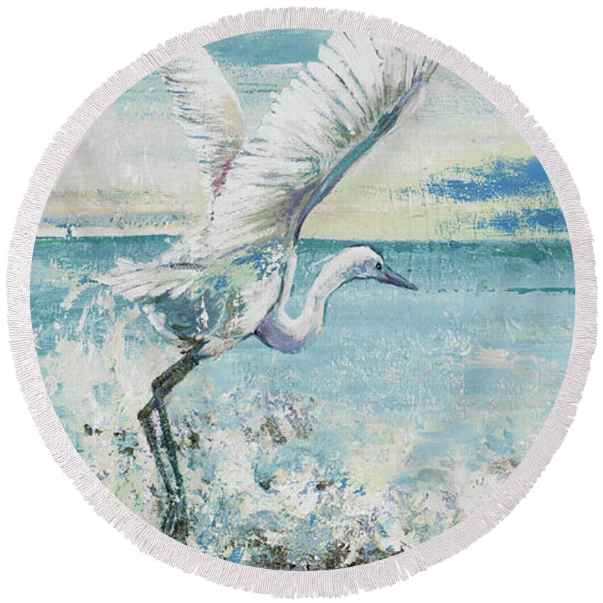 Great Round Beach Towel featuring the painting Great Blue Egret I by Patricia Pinto