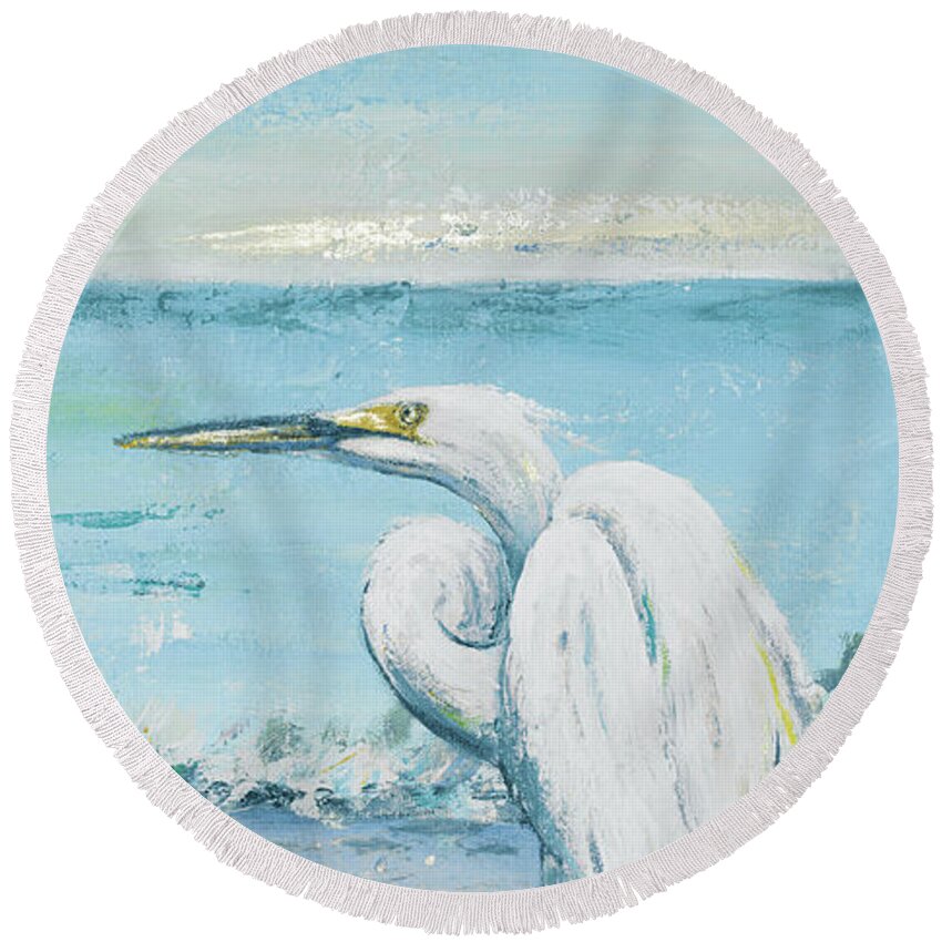 Great Round Beach Towel featuring the painting Great Blue Egret II by Patricia Pinto
