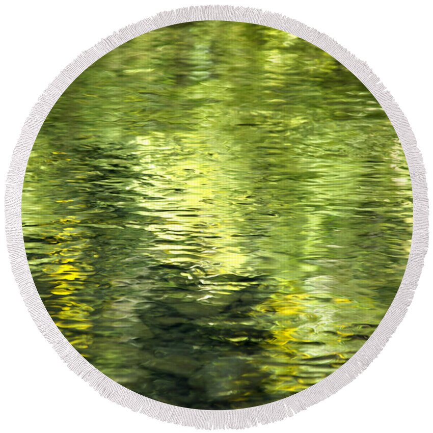 Abstract Water Round Beach Towel featuring the photograph Green Abstract Water Reflection by Christina Rollo